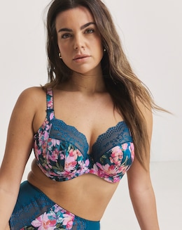 Elomi Lucie Plunge Wired Bra Teal Floral