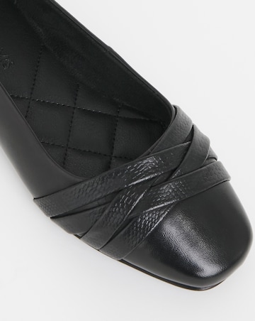 Heavenly Soles Lucille Leather Crossover Detail Square Toe Ballerina Wide E Fit