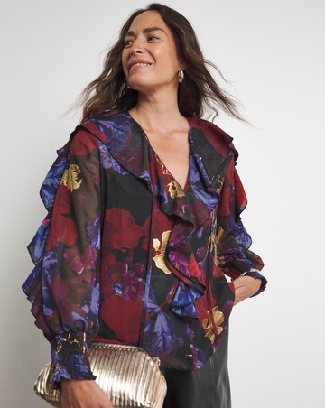 Joanna Hope Ruffle Blouse With Foil Print
