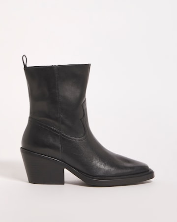 Rayla Leather Stretch Western Cowboy Ankle Boots - Wide Fit (E)