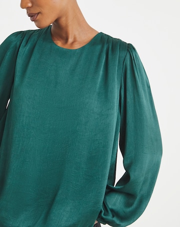 Womens Satin Bubble Hem Blouse - Green