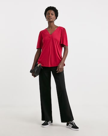 Rose Pink V Neck Angel Sleeve Top