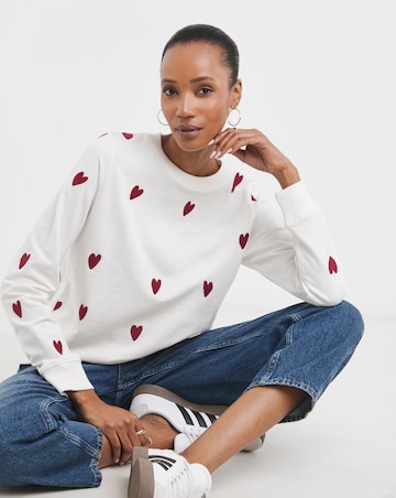Pure Cotton White Embroidered Heart Sweatshirt