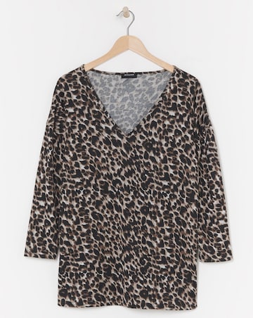 Leopard Print Soft Touch V Neck Longline Top