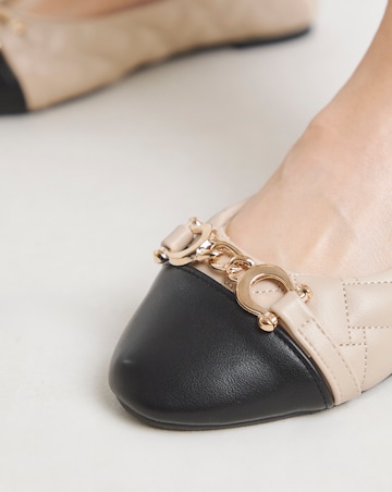 Ari Quilted Ballerinas With Trim - Wide Fit (E)
