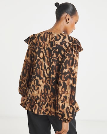 Frill Detail Smock Blouse - Leopard