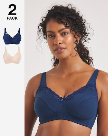 Pretty Secrets 2 Pack Non Wired Cotton Rich Bras B-G Navy/Blush