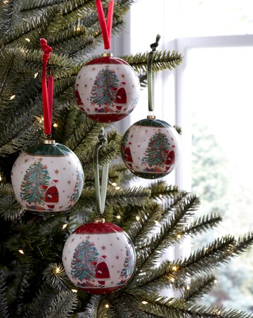 Gisela Graham Santa and Christmas Tree Baubles - Set of 4