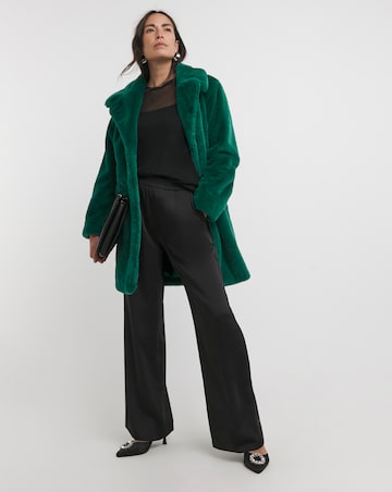 Green Plush Faux Fur Coat