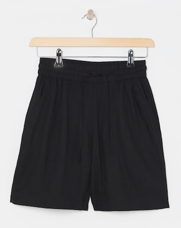 Black Linen Mix Knee Length Shorts