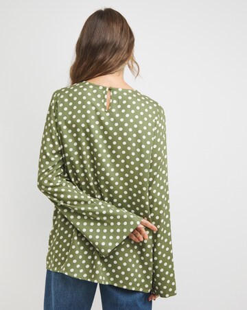 Crew Neck Flute Sleeve Top - Green Spot