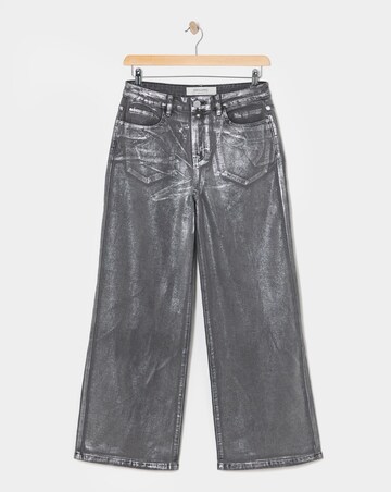 Silver Coated Metallic Wide Leg Jeans