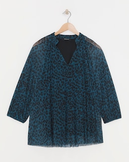 Print V-Neck Mesh Blouse