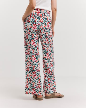 Multi Print Spun Viscose Pull On Wide Leg Trousers