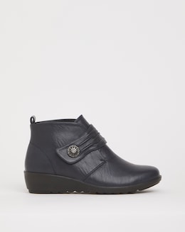 Cushion Walk Touch &amp; Close Ankle Boot with Button Detail Wide E Fit