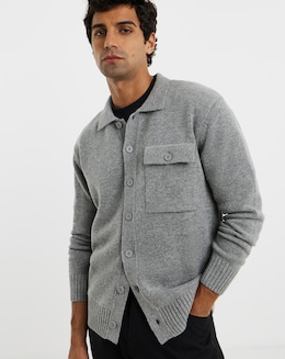 Wool Mix Button Through Knitted Shirt