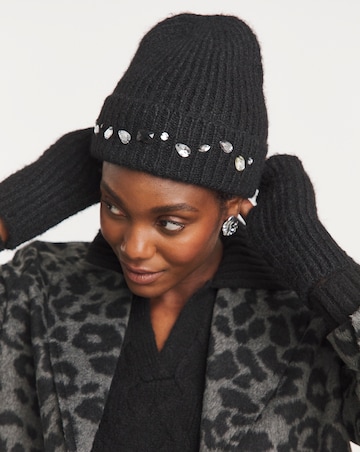 Jewel Embellished Hat & Handwarmer Set