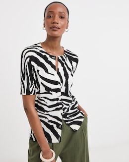Zebra Print Short Sleeve Cardigan