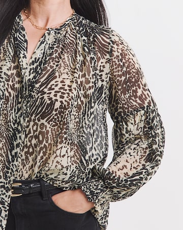 Georgette Collarless Blouson Sleeve Blouse