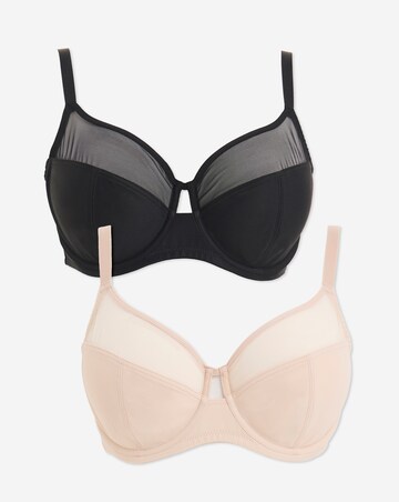 Pretty Secrets (2 Pack) Maisie Mesh Minimiser Wired Bras (D-J) Black/Almond