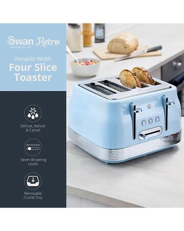 Swan Retro Revive 4 Slice Toaster Blue