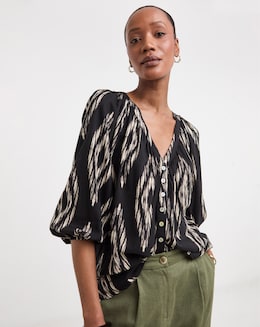 Collarless Button Through Blouse