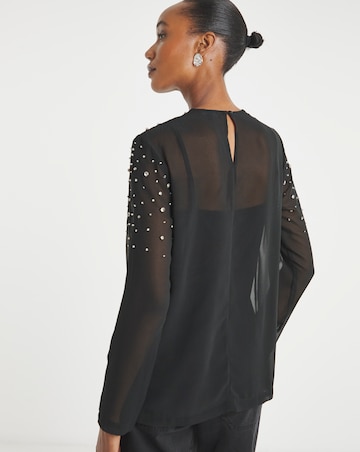 Womens Embellished Long Sleeve Blouse - Black