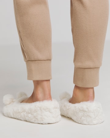 Ebony Pom Pom Ballerina Slippers Extra Wide EEE Fit