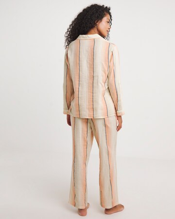 Stripe Button Through Tie Waist Cotton Cheesecloth Lounge Set