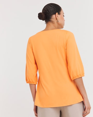 Orange Square Neck Volume Three Quarter Sleeve Top