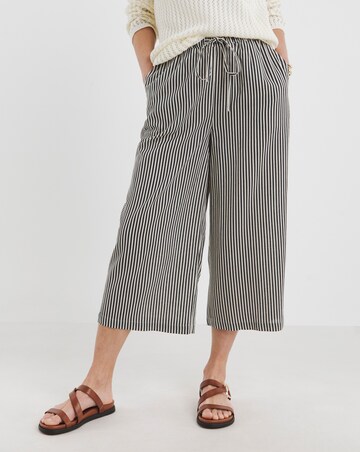 Striped Linen Mix Cropped Wide Leg Culottes