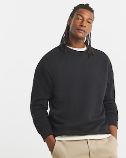 Relaxed Crew Neck Sweatshirt- Black