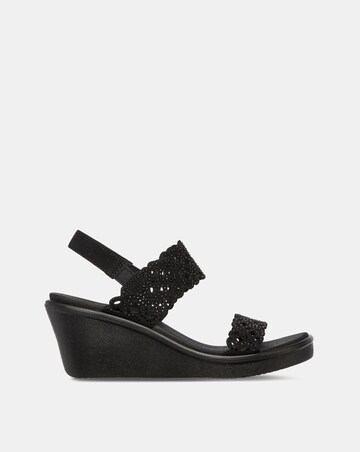Skechers Black Rumble On Sassy Dayz Wedge Sandals- Wide Fit (E)