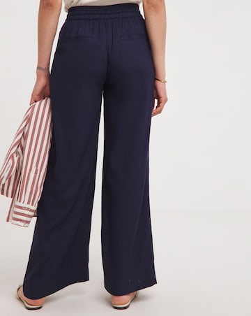 Navy Linen Mix Wide Leg Trousers