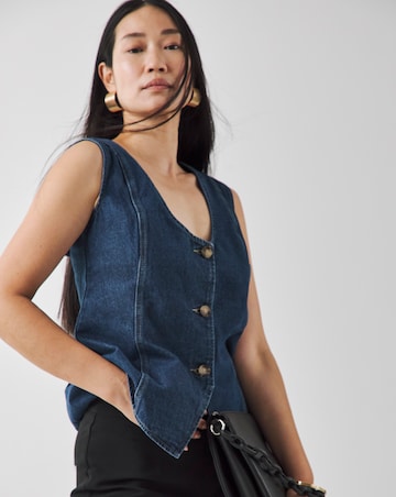 Indigo Denim Longline Waistcoat