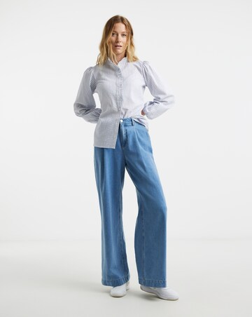 Womens Seersucker Frill Detail Long Sleeve Blouse - Blue Stripe