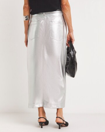 Metallic PU Leather Look Column Maxi Skirt