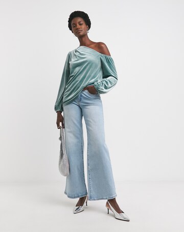 Blue Off The Shoulder Velvet Top