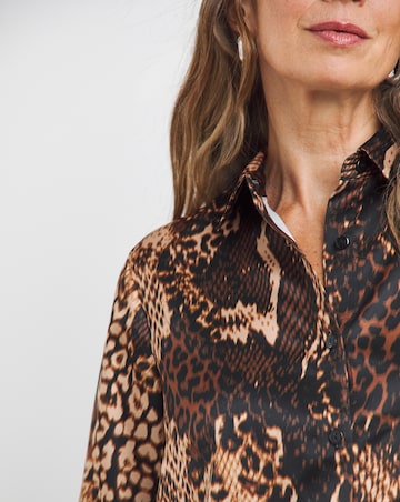 Womens Classic Satin Long Sleeve Shirt - Snake Print