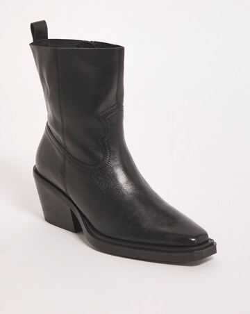 Rayla Leather Stretch Western Cowboy Ankle Boots - Wide Fit (E)