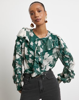 Joanna Hope Crinkle Chiffon Ruffle Blouse