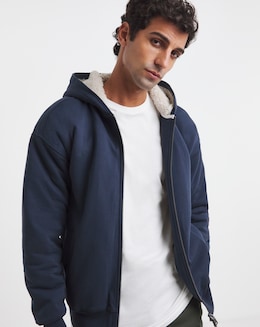 Borg Lined Full Zip Hoodie - Navy