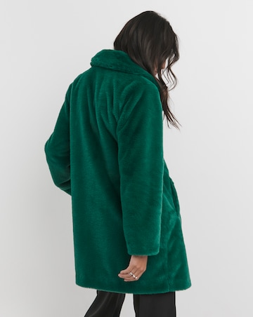 Green Plush Faux Fur Coat