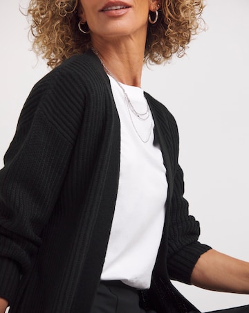 Black Fisherman Rib Cardigan