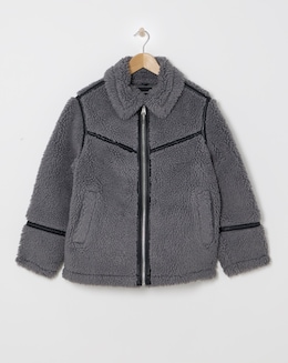 Charcoal Teddy Aviator Jacket