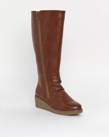 Cushion Walk Wedged Crepe Sole Knee High Boot EEE Fit Standard Calf
