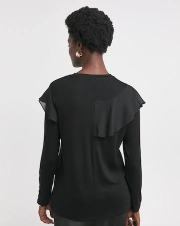 Black Crew Neck Chiffon Frill T-Shirt