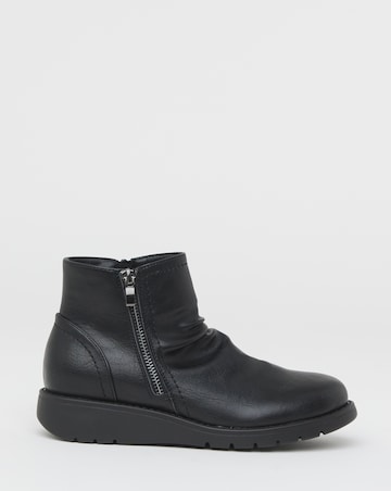 Heavenly Soles Roisin Low Wedge Ruched Boots With Zip - Wide Fit (E)