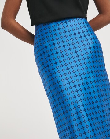 Blue Geo Printed Satin Slip Skirt