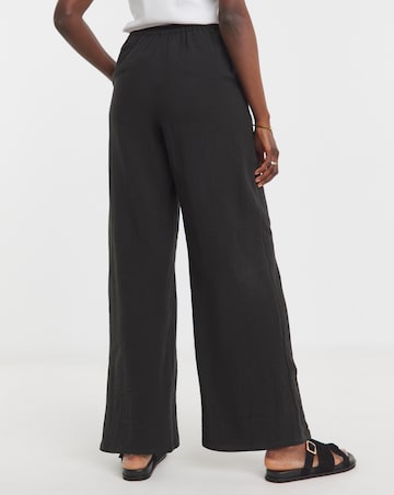 Pure Cotton Textured Pull On Wide Leg Trousers